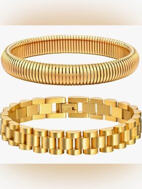 Gold Tone Stainless Steel Bracelet Set